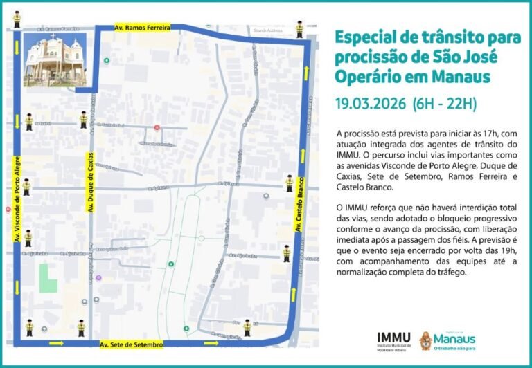 IMMU organiza esquema especial de trânsito para procissão de São José Operário em Manaus