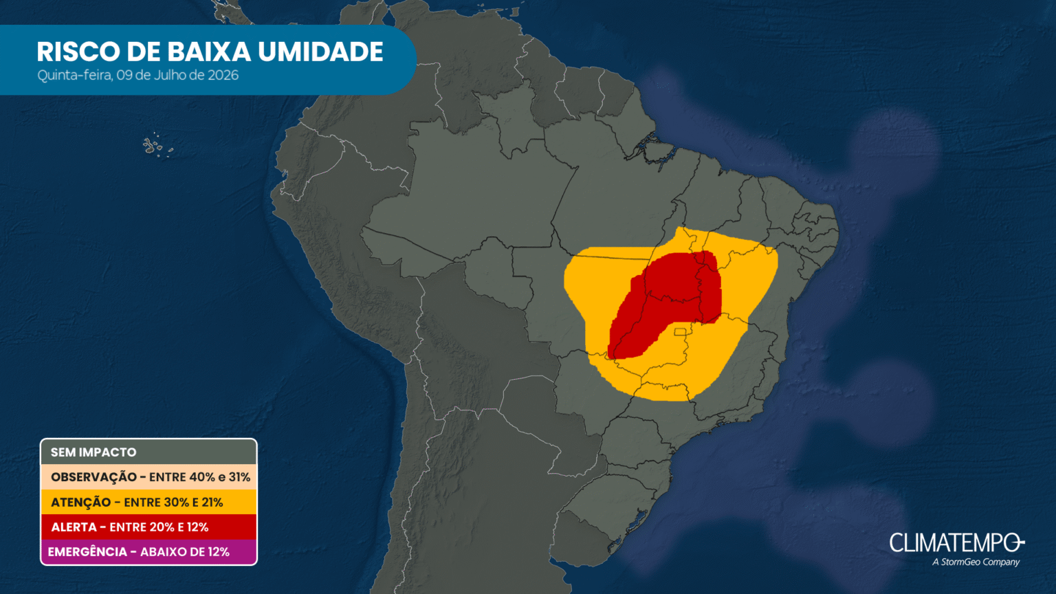 Massa de ar seco mantém alto risco de queimadas no Brasil Central