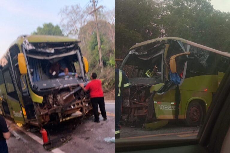 Acidente entre ônibus e carreta causa congestionamento na BR-174