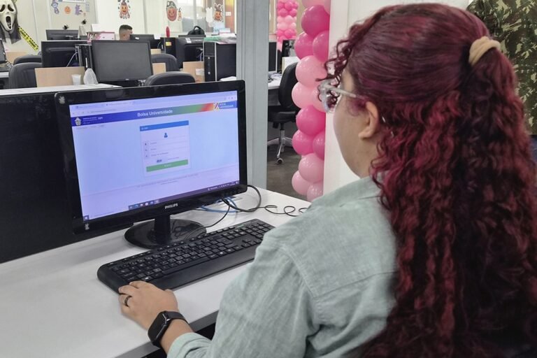 Bolsa Universidade 2027: Manaus divulga resultado da primeira chamada Pessoa acessando o computador.